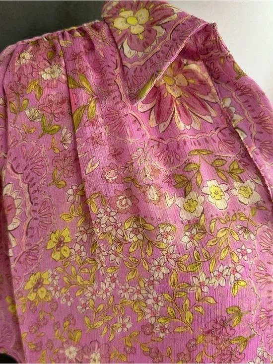 MISA Los Angeles Pink Floral Maxi Dress XS Oversized Boho Sheer Lightweight - Picture 4 of 7